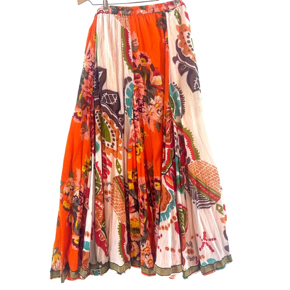 Anu by Natural Floral Maxi Skirt Womens XL Multi Cotton Boho Fairy Broomstick
